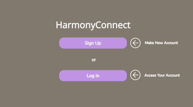 The signing up page of HarmonyConnect