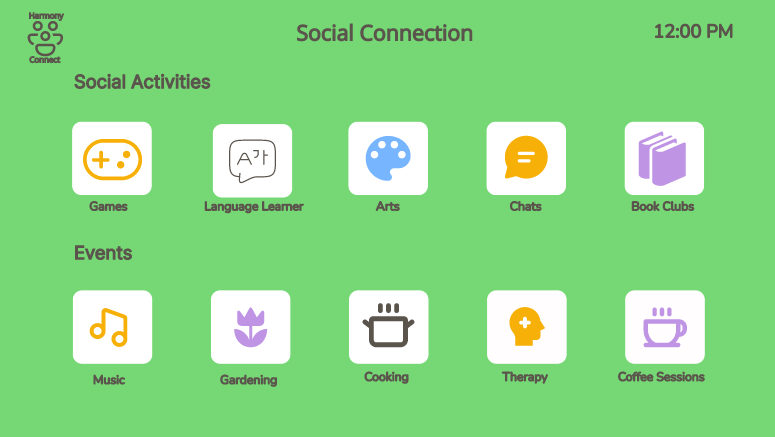 The social connection page of HarmonyConnect