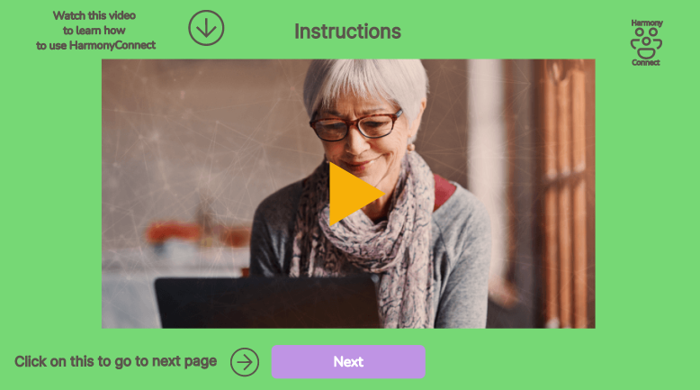 The instructions page of HarmonyConnect