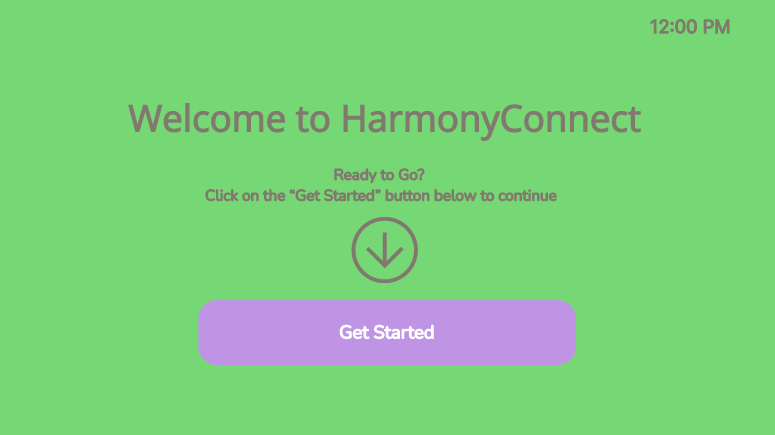 The welcome page of HarmonyConnect